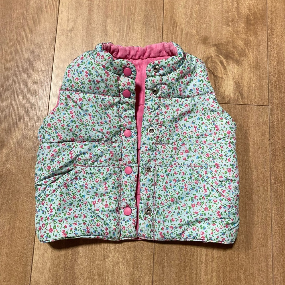 GAP Reversible Pink Corduroy Floral Puffer Vest Girls 2t
